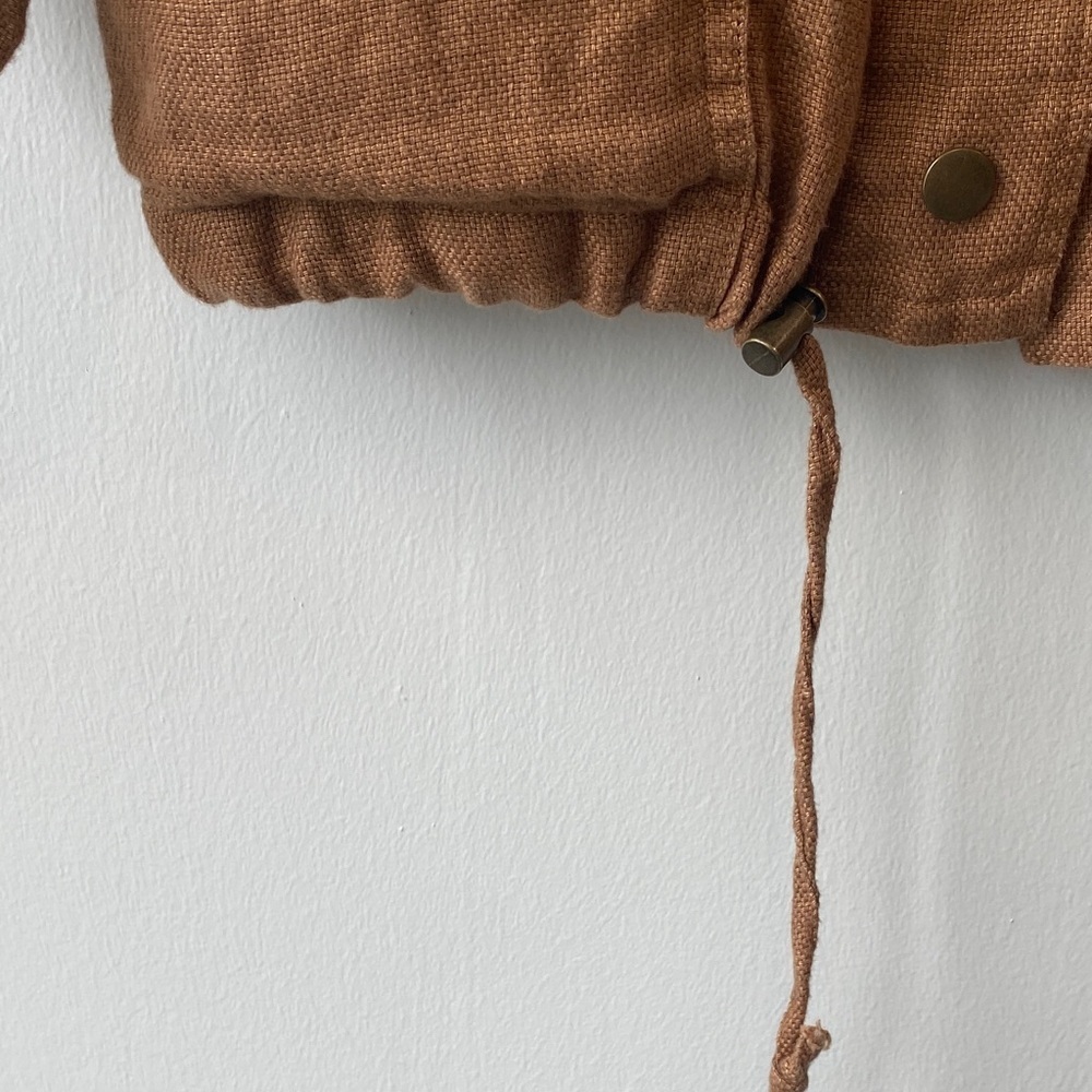 C&C California 100% Linen Golden Brown Snap Front Utility Jacket Shacket - Picture 5 of 6
